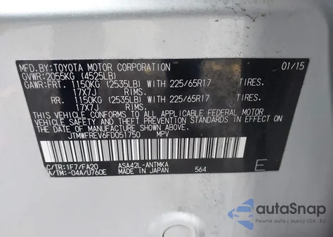 2015 Toyota Rav4 Xle from USA, damaged, VIN JTMWFREV6FD051750